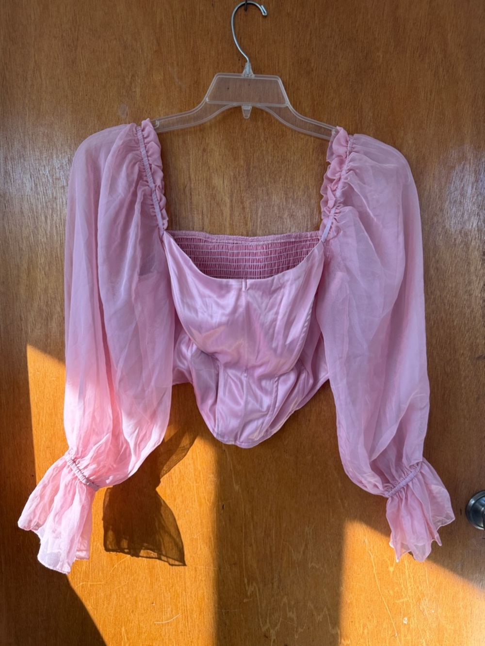 Sheer Puff Sleeve Pink Crop Top